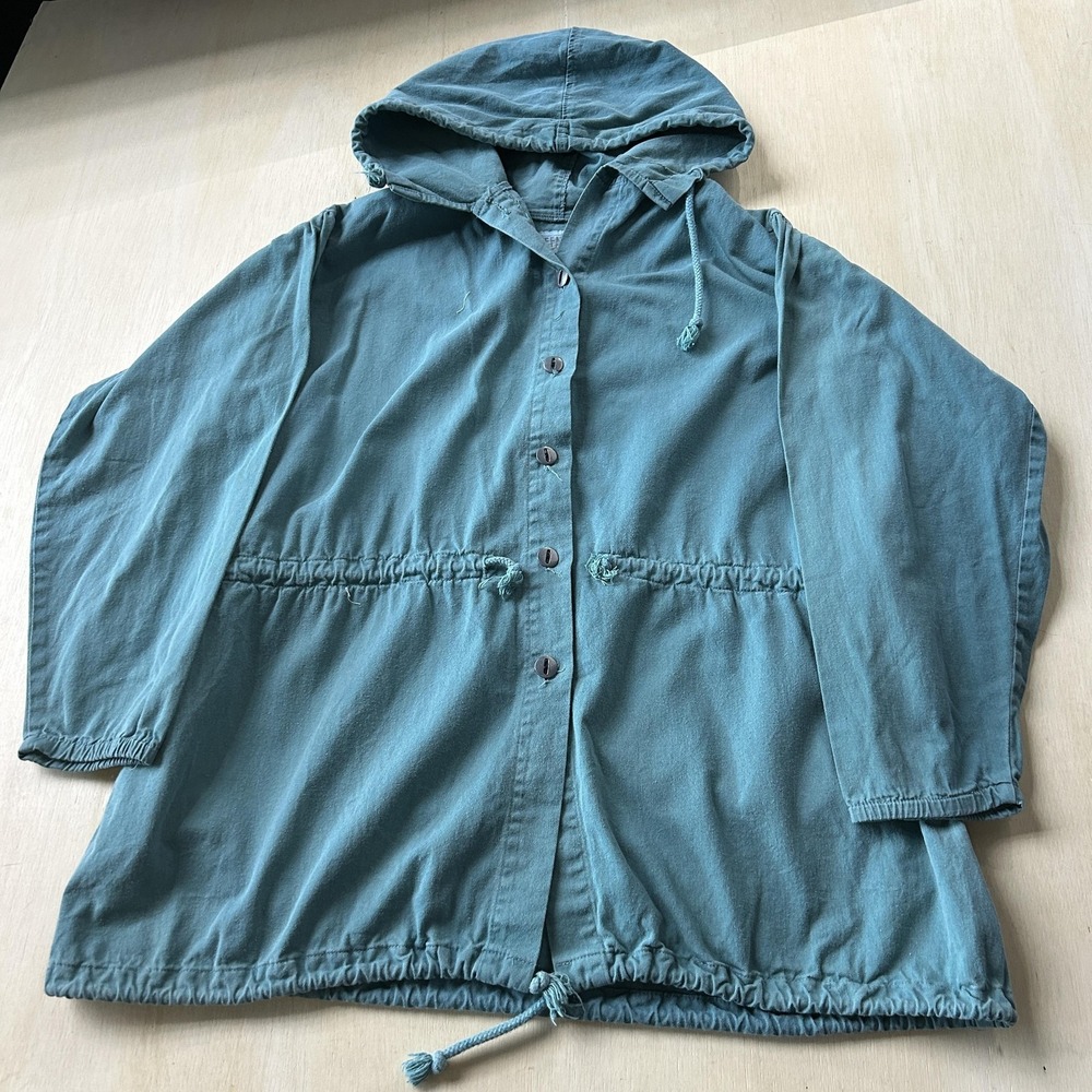 Vintage Stefano Jacket Womens Small Blue Cotton Hooded Button Drawstring USA